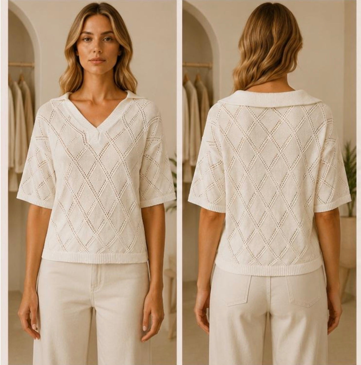 Diamond Knit White Top