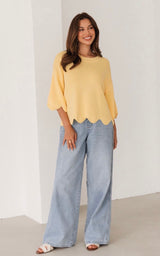Scalloped Edged Knit Yellow Top