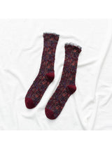 Rufia - Floral Cluster Pattern Crew Socks: Red