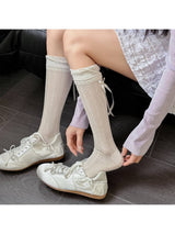Soft Knit Bow Crew Socks: White