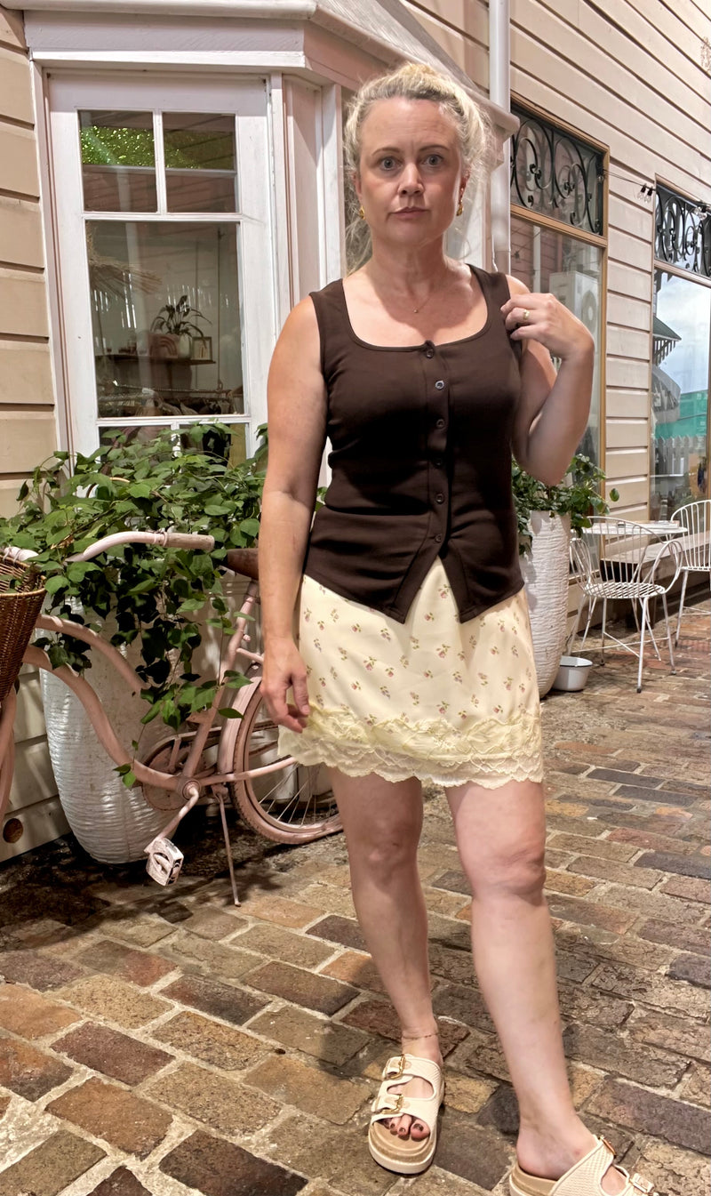 Yellow Floral Lace Skirt