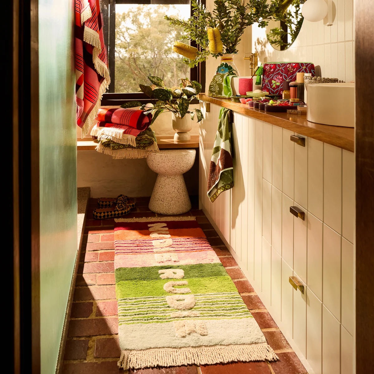 June Nudie Rudie Bath Runner | Sage x Clare Cotton Bath Mat