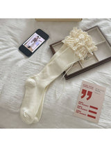 Soft Lace Detail Crew Socks: Beige
