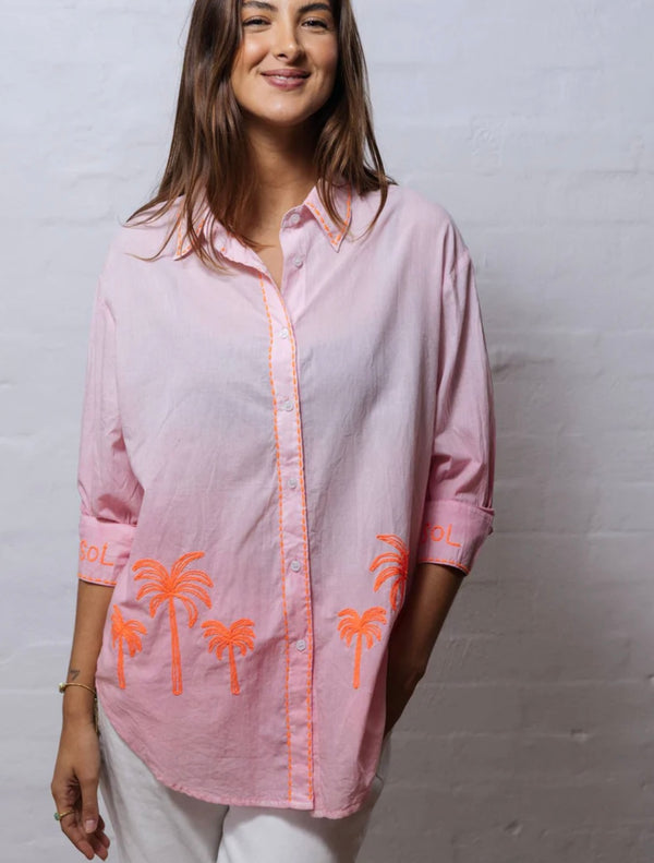 Pink Ombré Embroidered Shirt