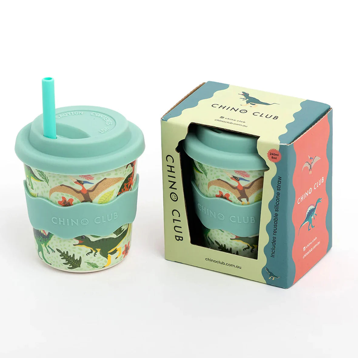 Green dinosaur babychino cup reusable kids cup 8oz