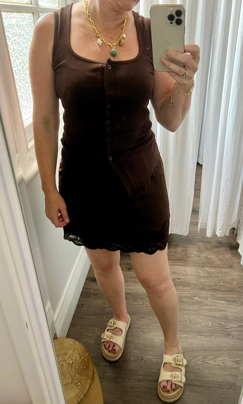 By Frankie Choc Cupro Lace Skirt