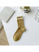 Ruffle Trim Textured Knit Socks: Green