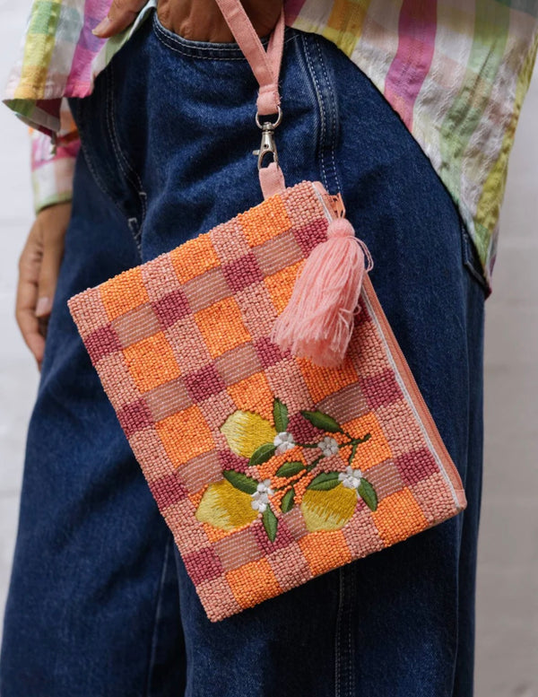 Lemon Beaded Cocktail clutch