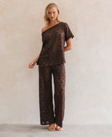 Chocolate Lace Asymmetrical Top
