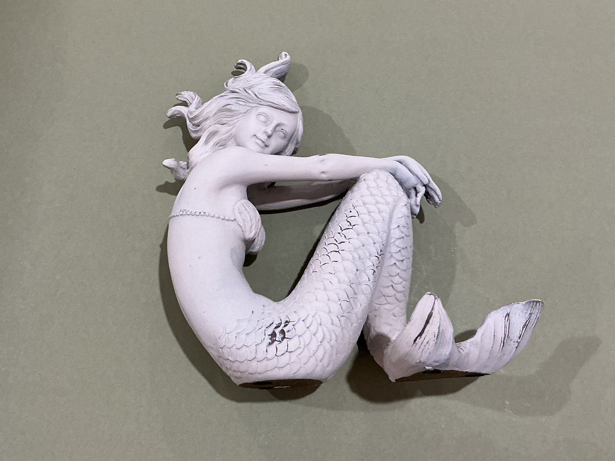 Trident Resin White Washed Mermaid Sitting Sideways
