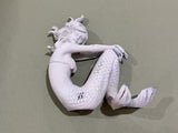 Trident Resin White Washed Mermaid Sitting Sideways