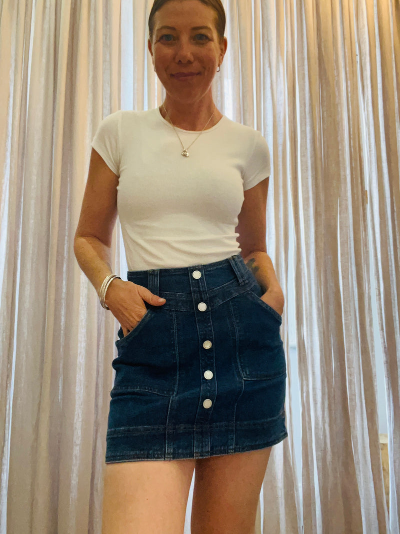 Denim button front skirt