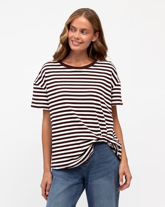 Easy Tuck Tee in Choc Stripe