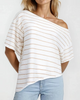 Off shoulder oat stripe knit top asymmetric neckline women