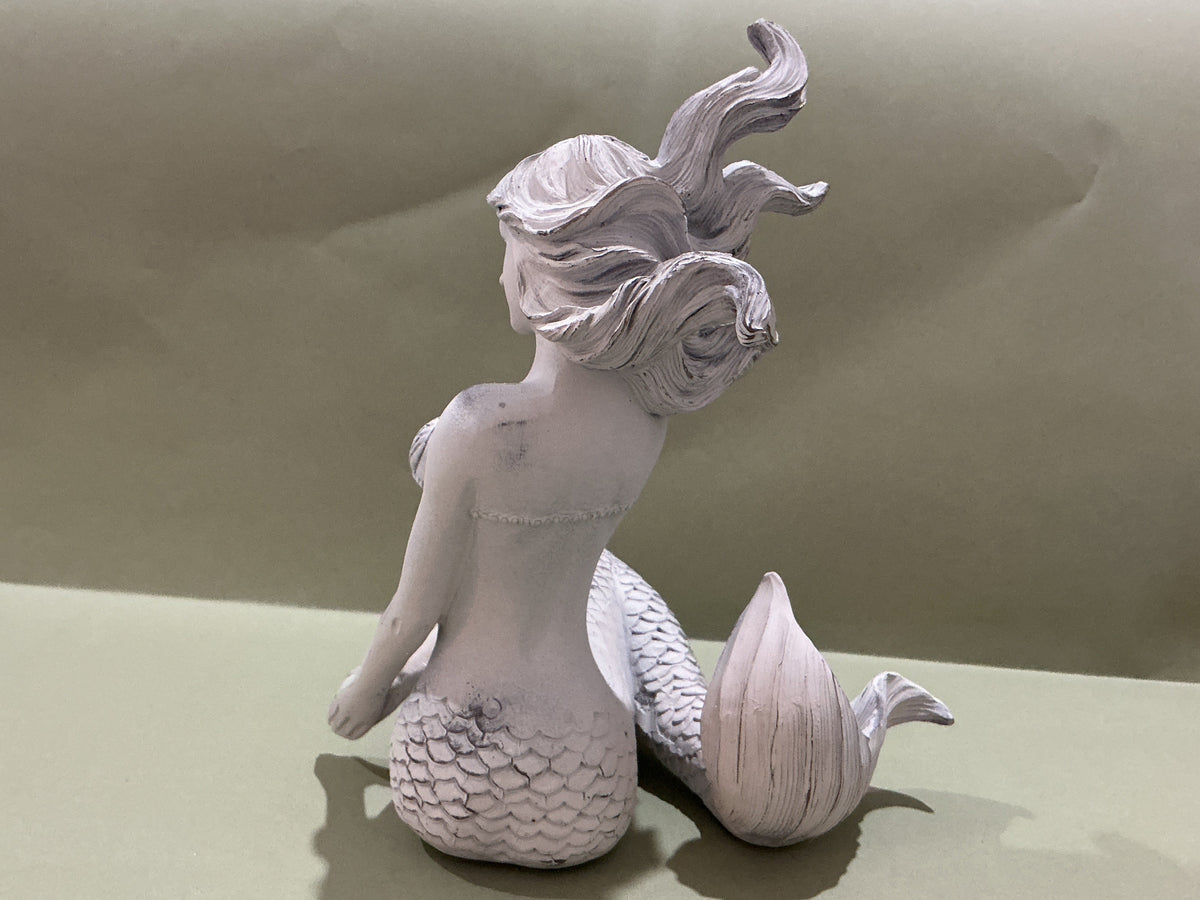 Trident Resin White Washed Mermaid Facing Forward