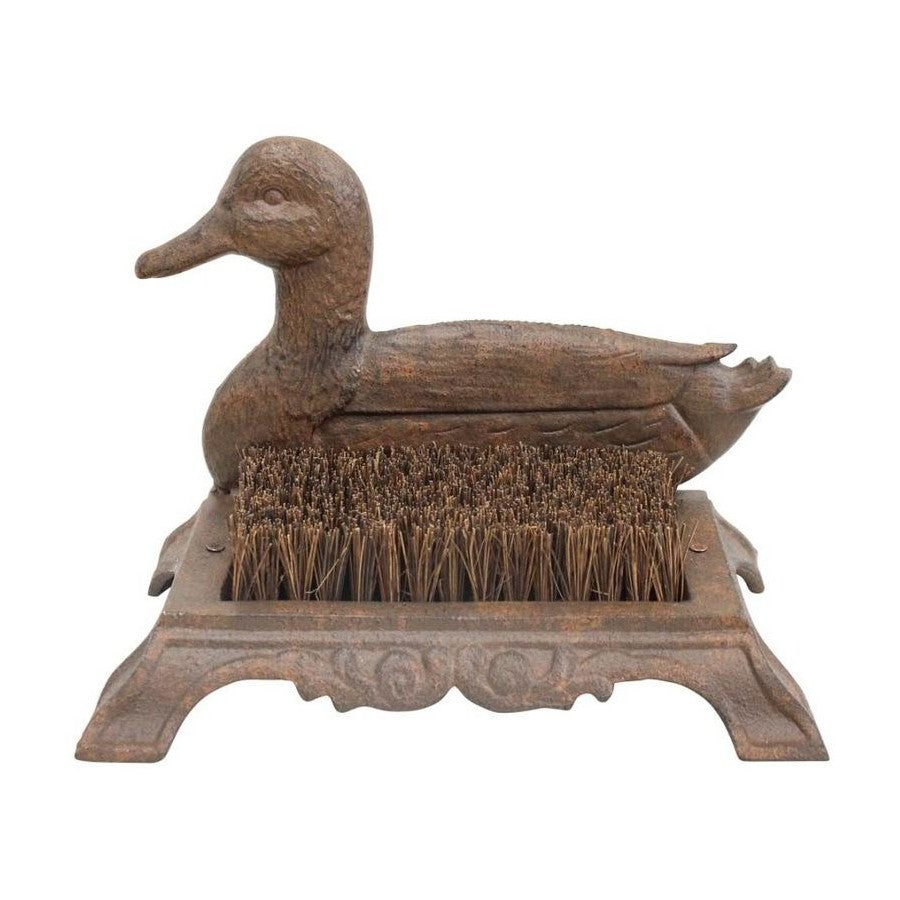 Cast iron duck shoe brush with coconut leaf bristles