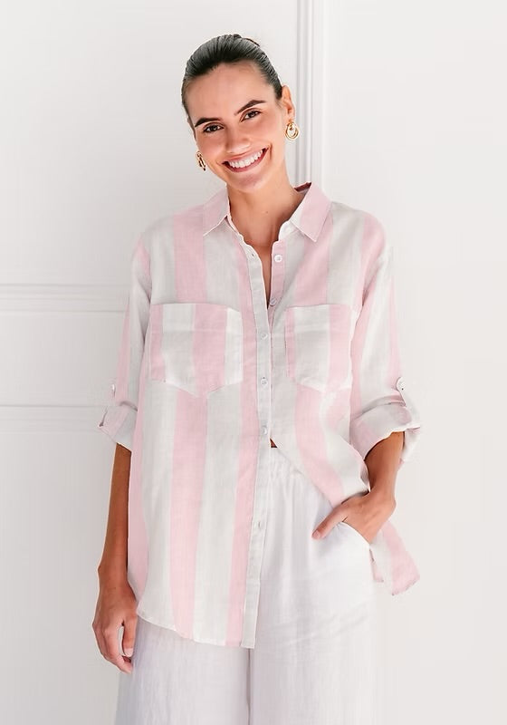Pink Stripe Linen Shirt