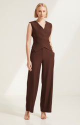 chocolate trousers with pockets and flowy wide leg silhouette front view