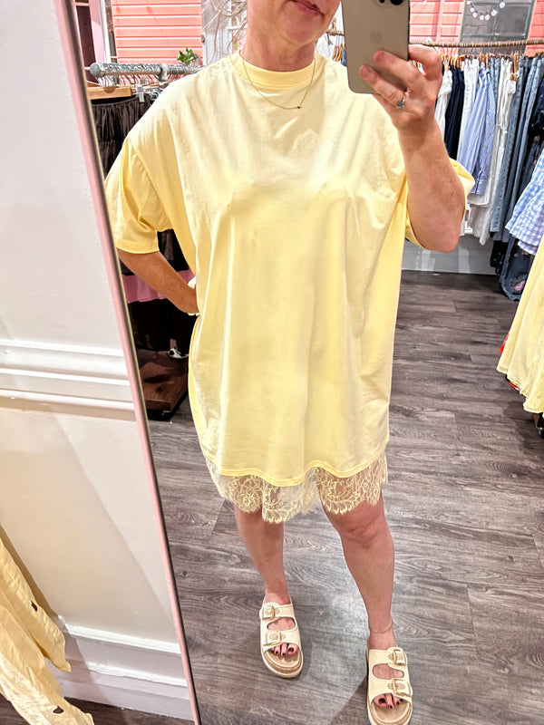 Yellow Lace T-Shirt Dress