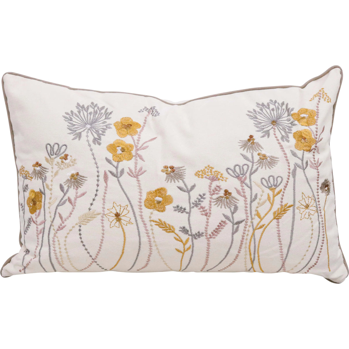 Delicate Blossoms Cushion with raised floral embroidery