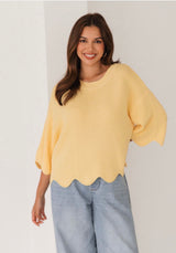 Scalloped Edged Knit Yellow Top