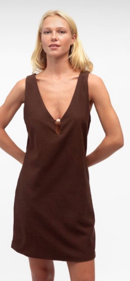 Grace Chocolate Linen Dress
