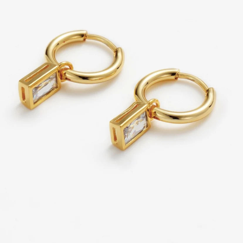 Elegant gold crystal drop huggie hoop earrings