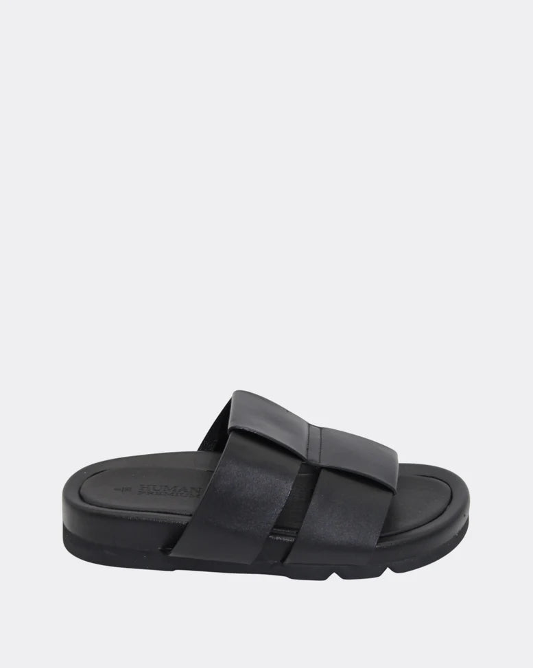Albury Black Leather Slides 50% OFF AT CHECKOUT
