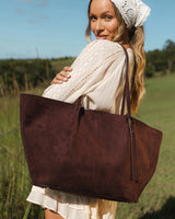 Sawyer Suedette Tote Bag- Chocolate