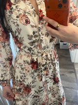 Autumn Bloom Floral Tie Waist Midi Dress