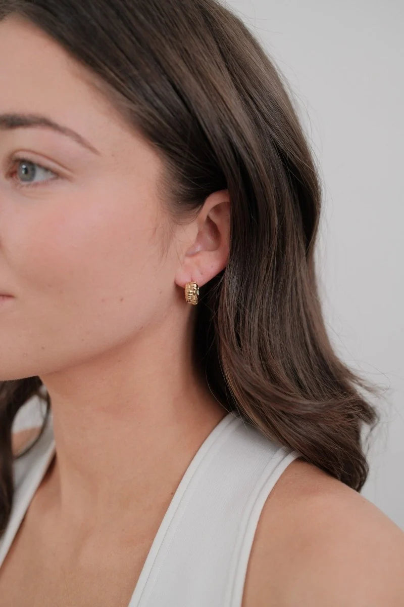 Brielle Huggie Earrings – Gold | 18K Gold Plated Textured Hoops