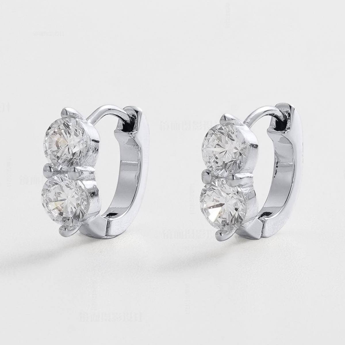 Zoe Huggie Earrings – Silver | Double Crystal Huggie Hoops