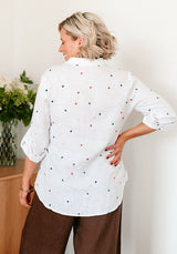 Embroidered heart shirt lightweight linen relaxed fit
