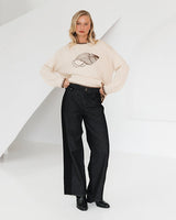 Paper Heart knit top contrast border detail styled with denim