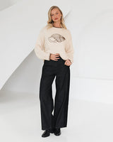 Paper Heart knit top contrast border detail styled with denim