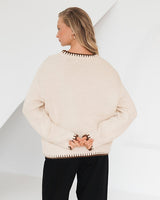 Shell trim knit jumper close up detail contrast edging