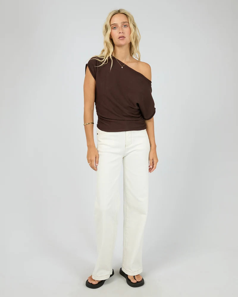 Orla Off The Shoulder Top in Brown textured knit