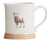 White mug with raised lamb design farm animal cup