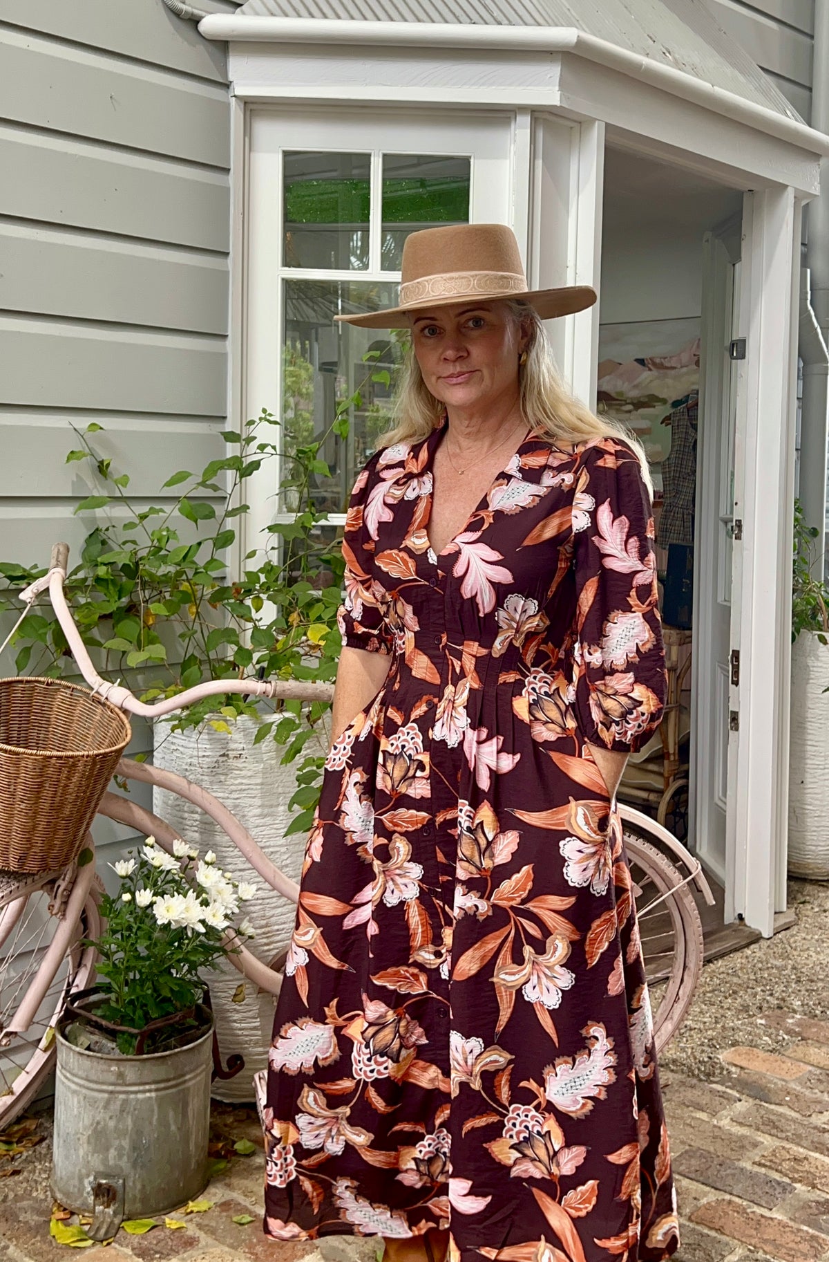 Blushwood dress chocolate pink melon linen blend dress