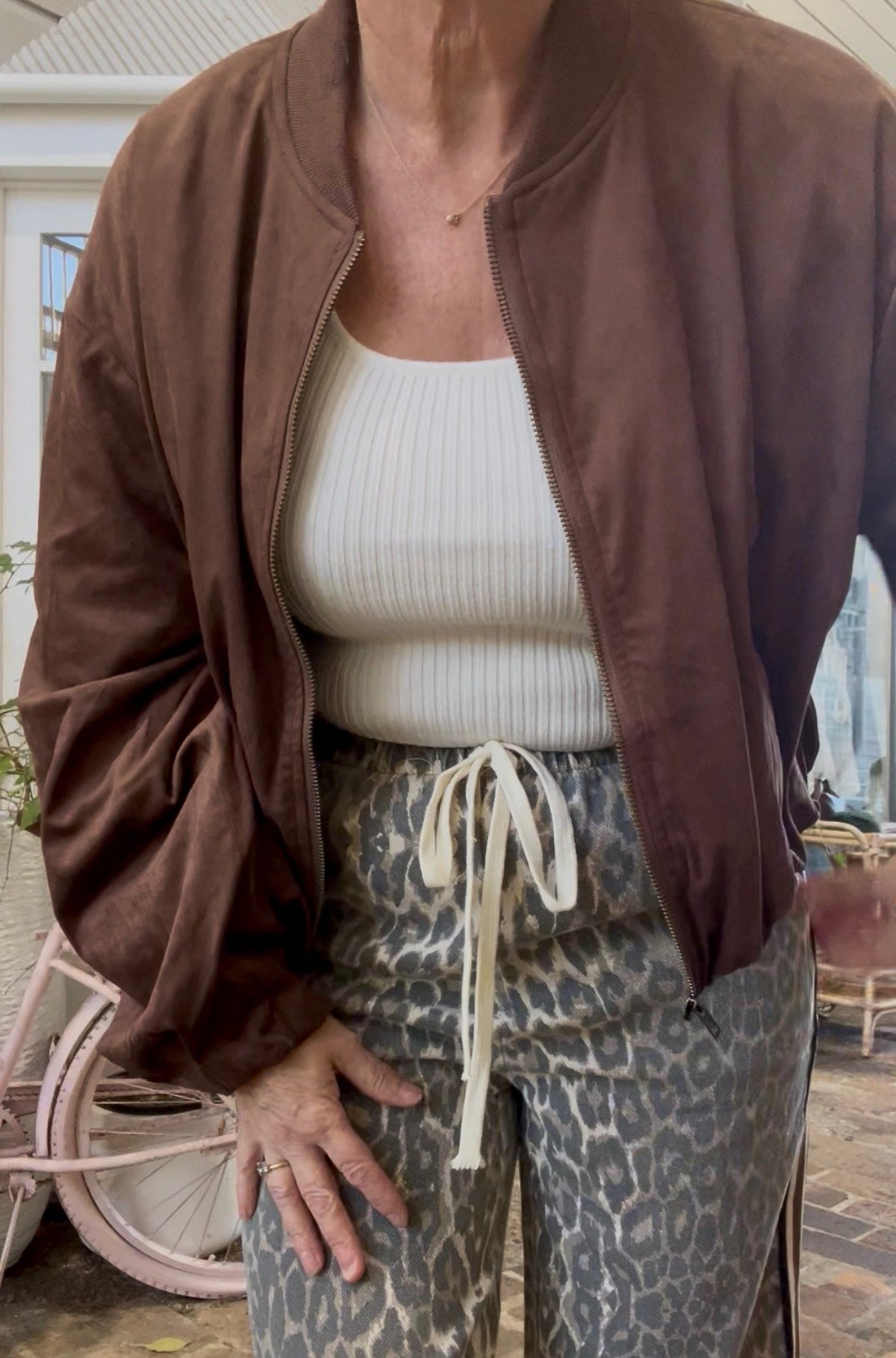 Brown bomber jacket faux suede women’s jacket