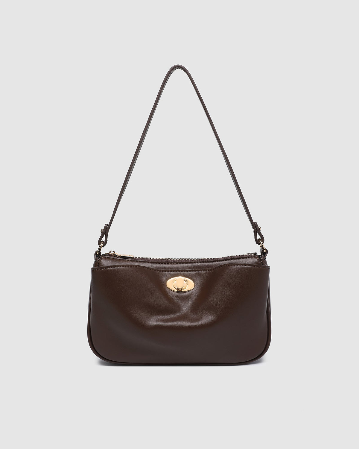 Chocolate crossbody handbag with front pocket and zip closure