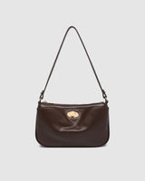 Chocolate crossbody handbag with front pocket and zip closure