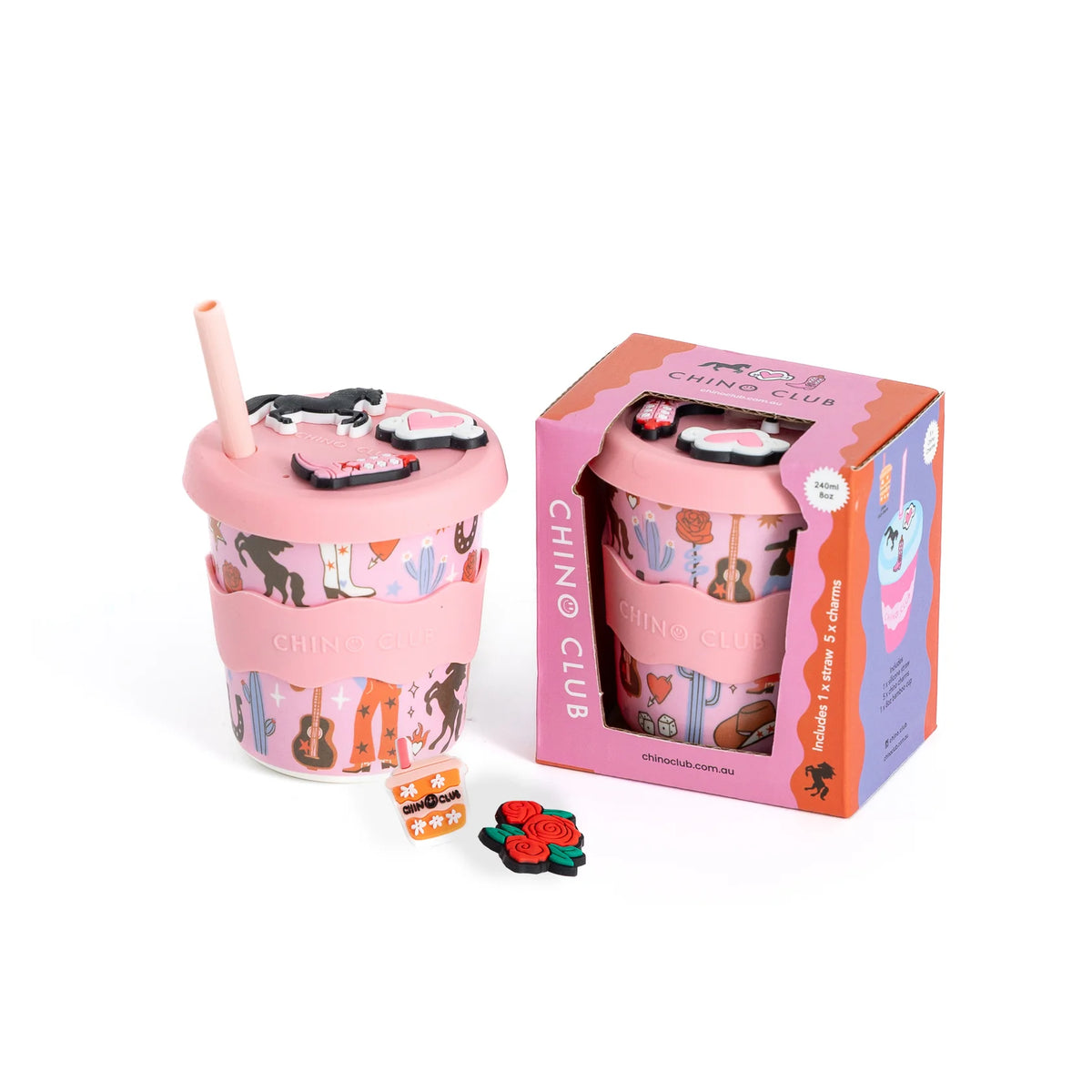 Cowgirl charm cup reusable kids cup with charms and straw