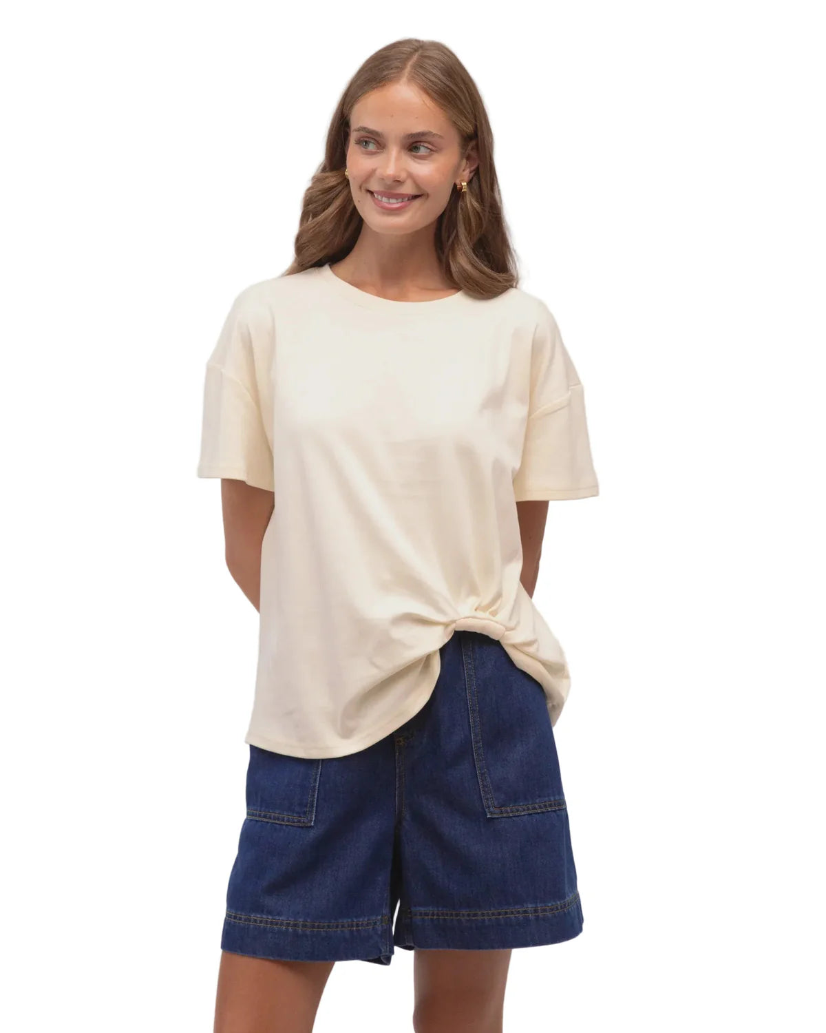 Easy tuck tee cream cotton t shirt women fashion