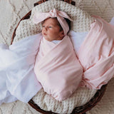 Baby Pink Organic Jersey Wrap & Topknot Set