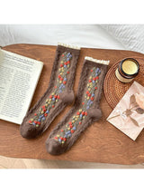 Garden Trail Embroidered Crew Socks: Chocolate