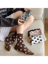 Rufia - Polka Dot Ribbed Crew Socks: Coffee
