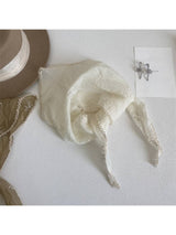 Floral Embroidered Lace Trim Triangle Scarf: Khaki