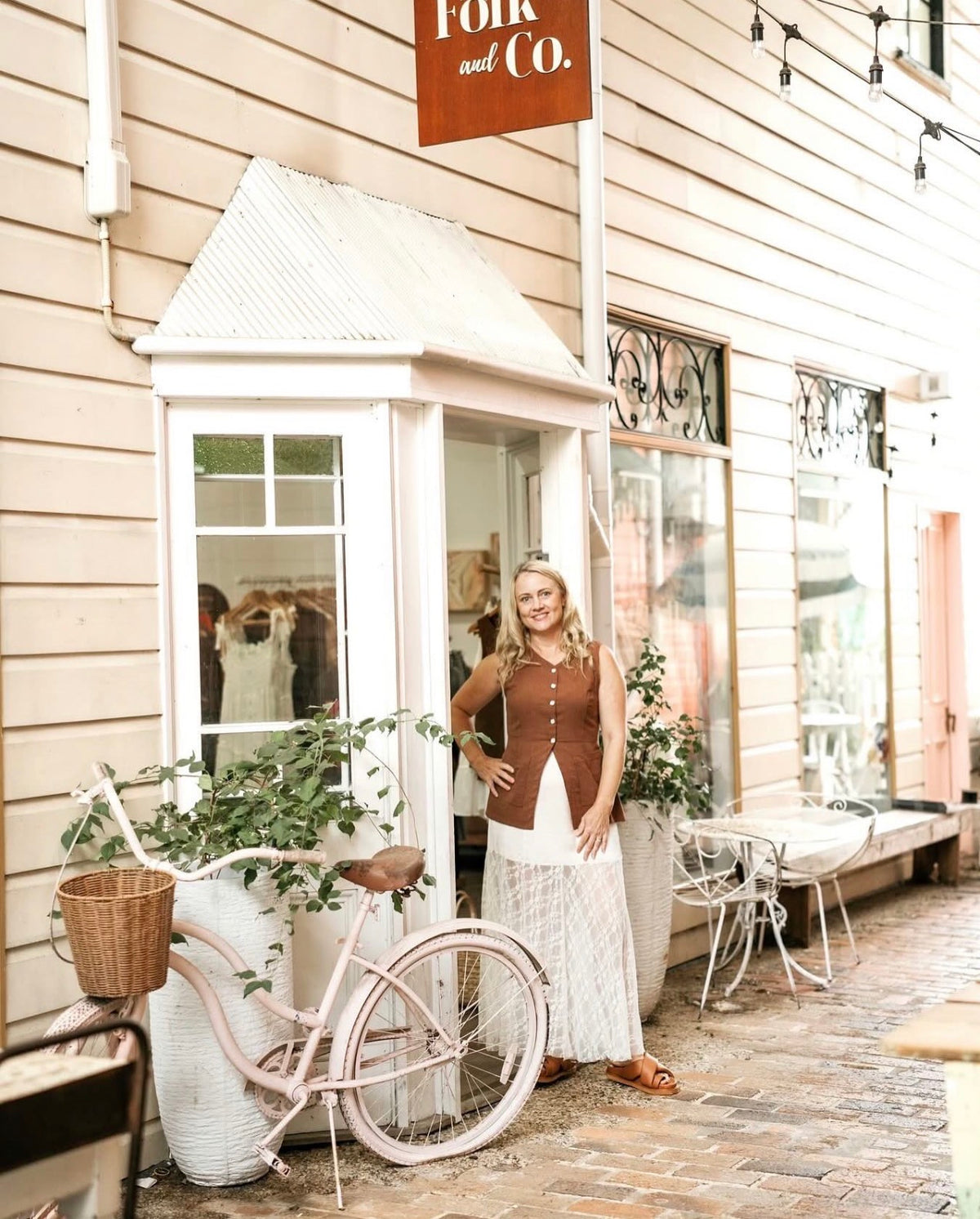 Folk and Co boutique storefront in Jimboomba with pink bicycle and welcoming entrance