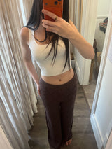 Woman wearing Mocha Diamond Knit Wide Leg Pants with a relaxed fit and textured knit fabric.